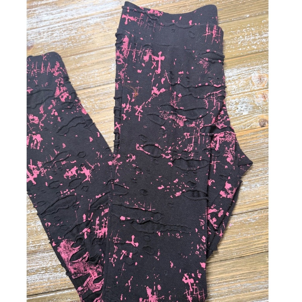 Punk Rave Black Pink Distressed Cross Shredded Leggings Gothic Alt Mall Goth M